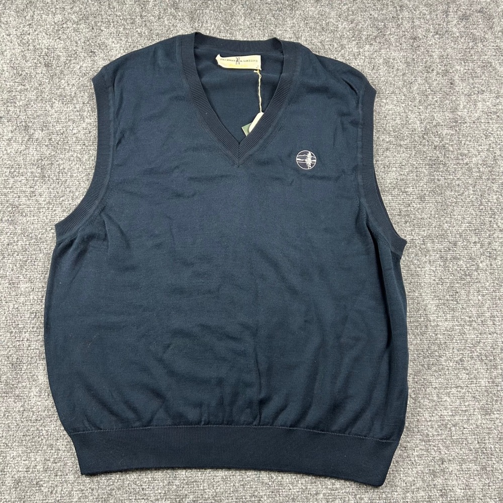 Fairway & Greene Sweater Vest Mens XL Navy Blue Solid V-Neck Golf 03117‎ NWT